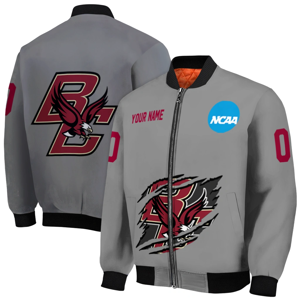 customized boston college eagles feral slash grey bomber jacket best selling customized boston college eagles feral slash grey bomber jacket best selling