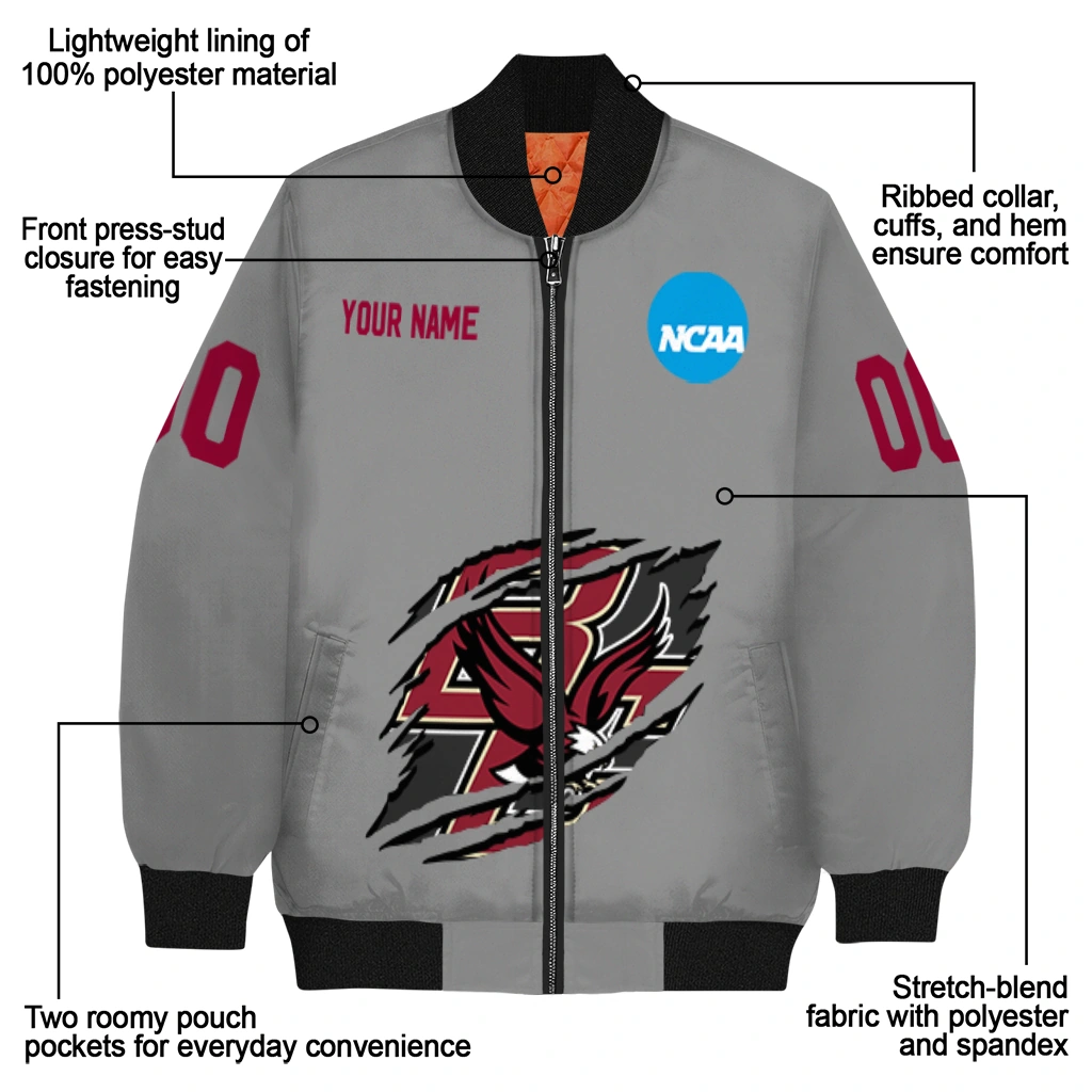 customized boston college eagles feral slash grey bomber jacket new arrival customized boston college eagles feral slash grey bomber jacket new arrival