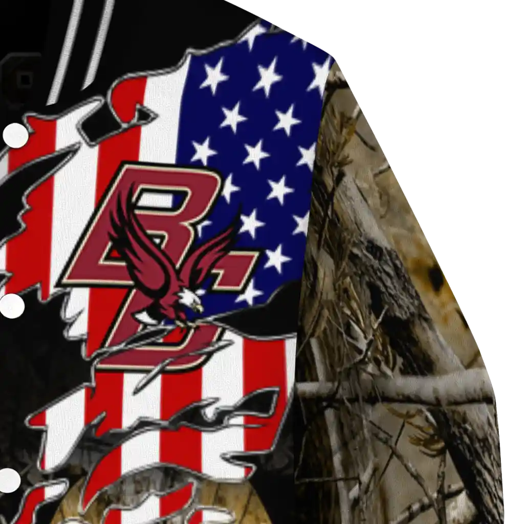 customized boston college eagles patriot deer camouflage varsity jacket premium grade customized boston college eagles patriot deer camouflage varsity jacket premium grade