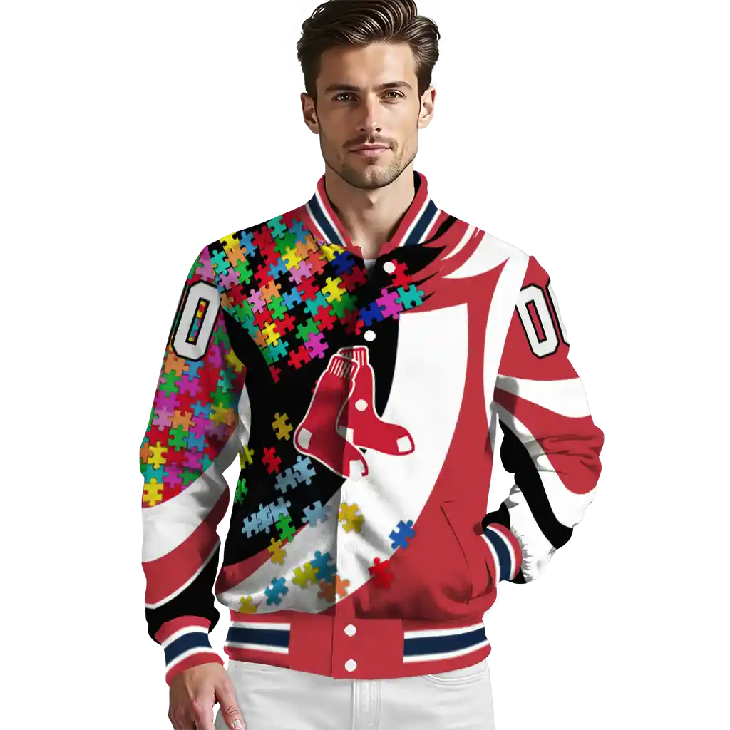 customized boston red sox stars and stripes slashes red varsity jacket high quality customized boston red sox stars and stripes slashes red varsity jacket high quality