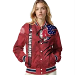 customized boston red sox us flag claws red varsity jacket best selling