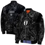 customized brooklyn nets antlers motif black bomber jacket best selling