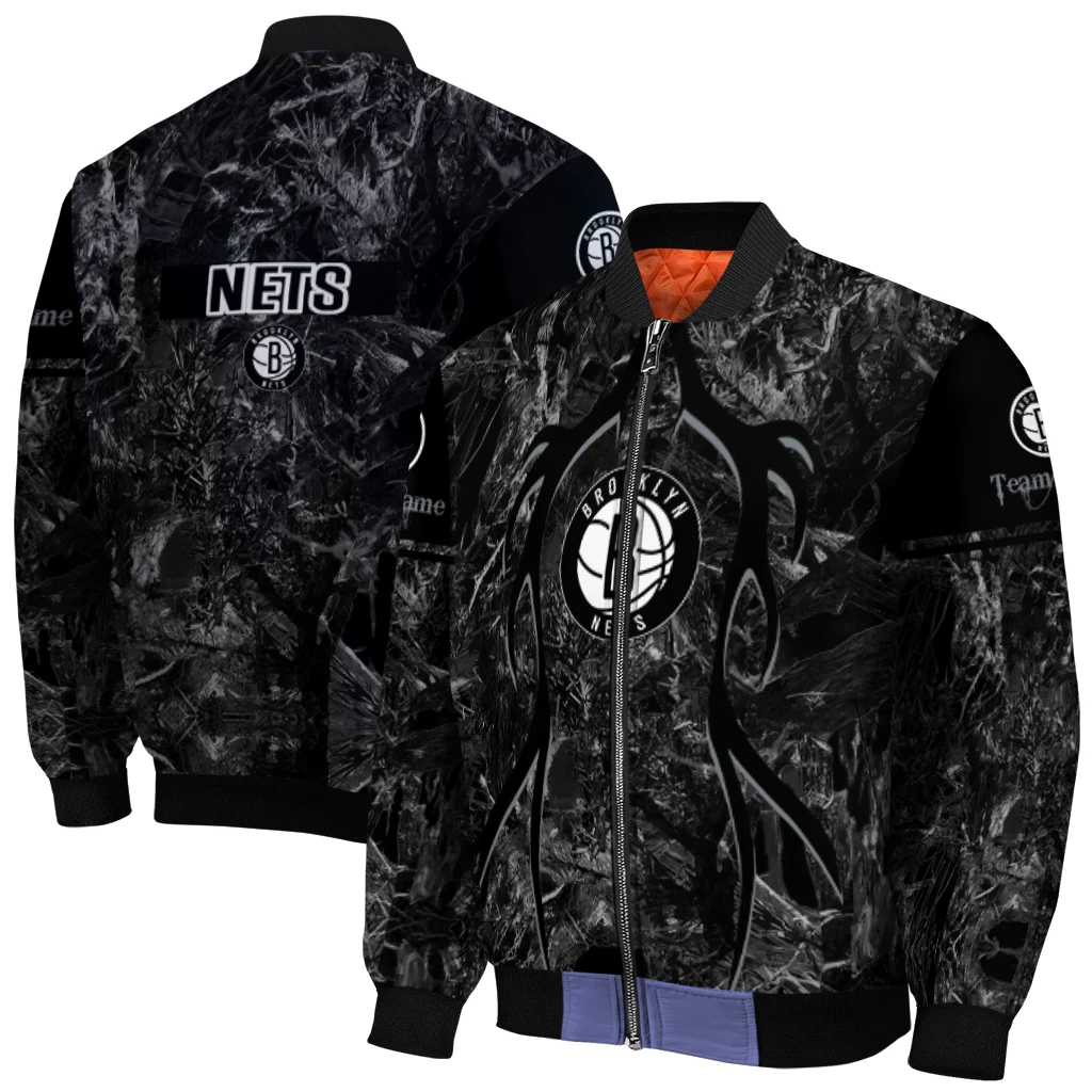customized brooklyn nets antlers motif black bomber jacket best selling customized brooklyn nets antlers motif black bomber jacket best selling