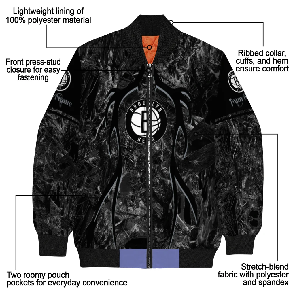customized brooklyn nets antlers motif black bomber jacket new arrival customized brooklyn nets antlers motif black bomber jacket new arrival