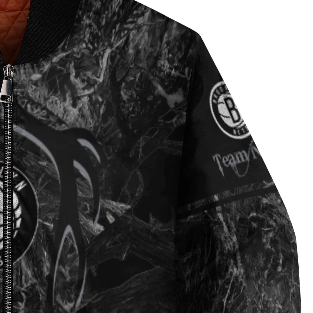 customized brooklyn nets antlers motif black bomber jacket premium grade customized brooklyn nets antlers motif black bomber jacket premium grade