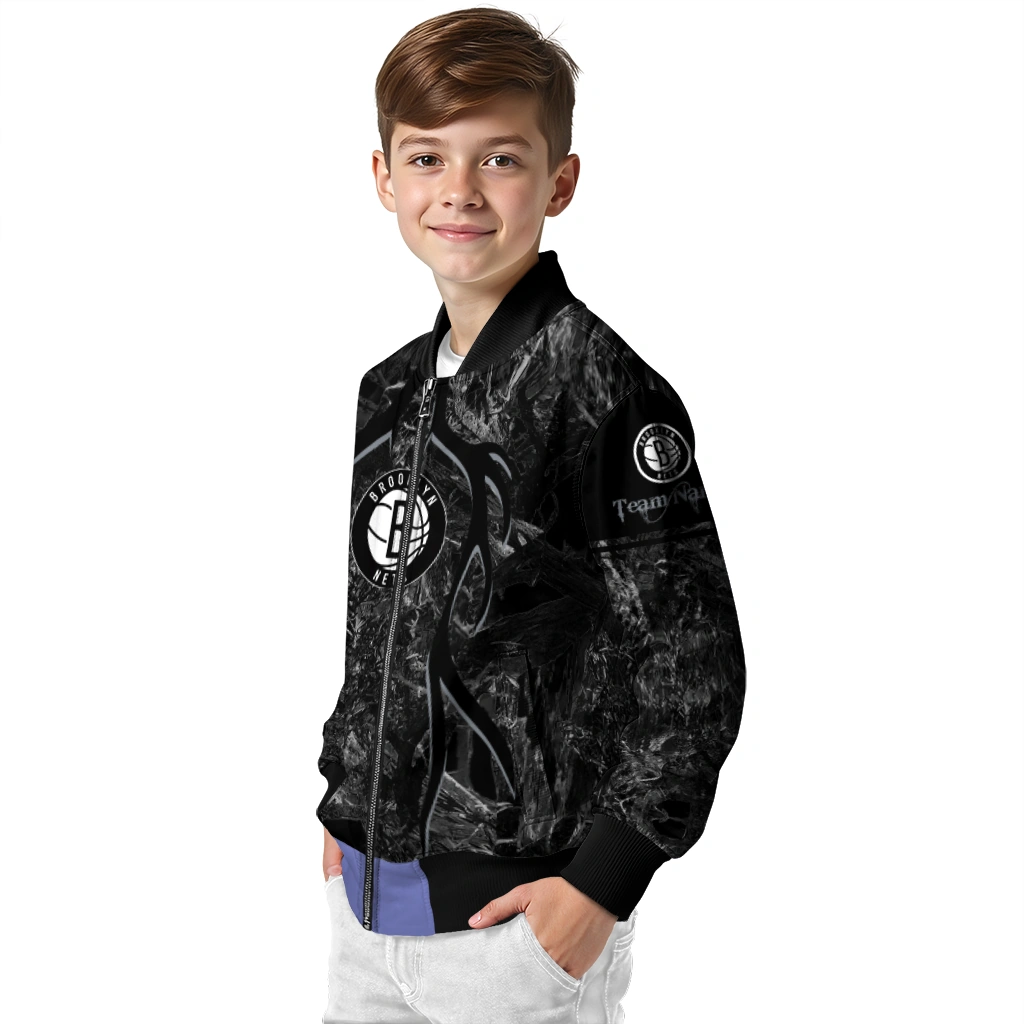 customized brooklyn nets antlers motif black bomber jacket trendy customized brooklyn nets antlers motif black bomber jacket trendy