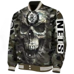 customized brooklyn nets camouflage skull camouflage varsity jacket best selling