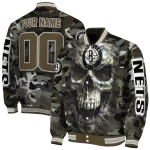 customized brooklyn nets camouflage skull camouflage varsity jacket best selling