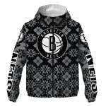 customized brooklyn nets geometric blossom black windbreaker jacket best selling
