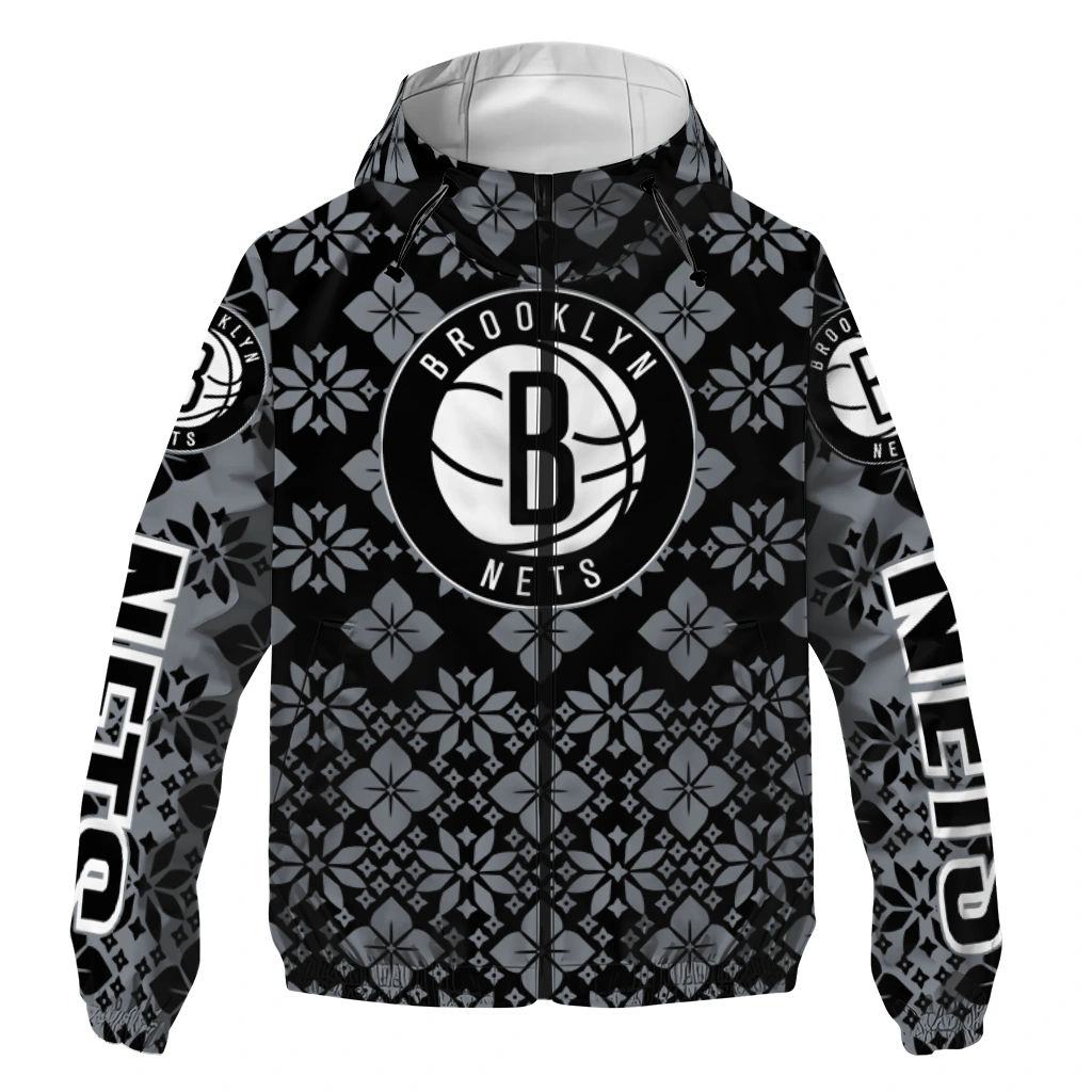 customized brooklyn nets geometric blossom black windbreaker jacket best selling customized brooklyn nets geometric blossom black windbreaker jacket best selling