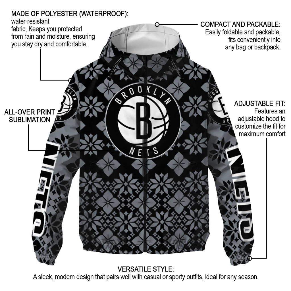 customized brooklyn nets geometric blossom black windbreaker jacket new arrival customized brooklyn nets geometric blossom black windbreaker jacket new arrival