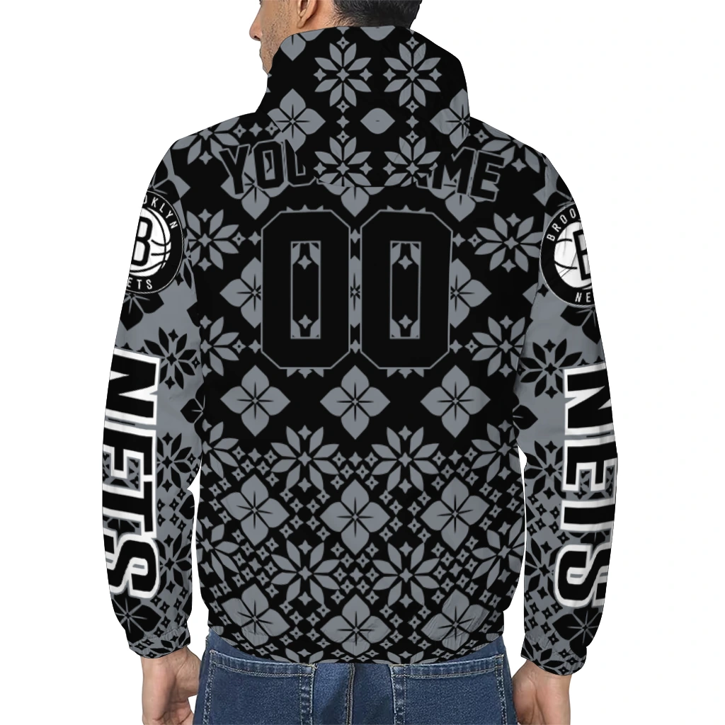 customized brooklyn nets geometric blossom black windbreaker jacket trendy customized brooklyn nets geometric blossom black windbreaker jacket trendy