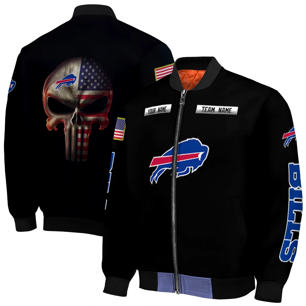 customized buffalo bills american flag skull black bomber jacket best selling customized buffalo bills american flag skull black bomber jacket best selling