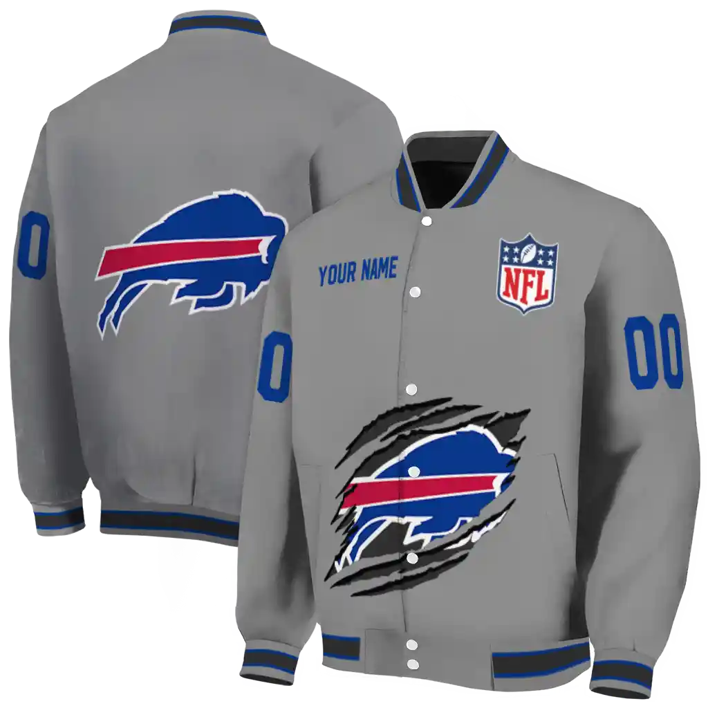 customized buffalo bills claw marking grey varsity jacket fashion forward customized buffalo bills claw marking grey varsity jacket fashion forward