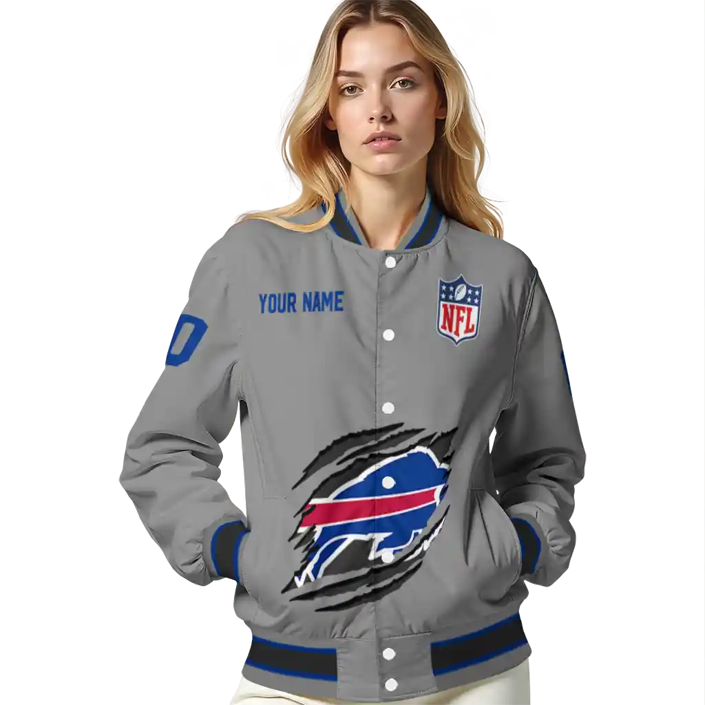 customized buffalo bills claw marking grey varsity jacket latest model customized buffalo bills claw marking grey varsity jacket latest model