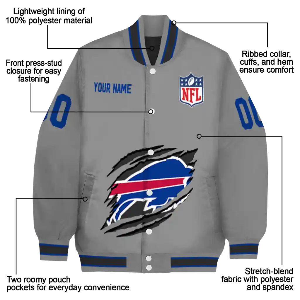 customized buffalo bills claw marking grey varsity jacket new arrival customized buffalo bills claw marking grey varsity jacket new arrival