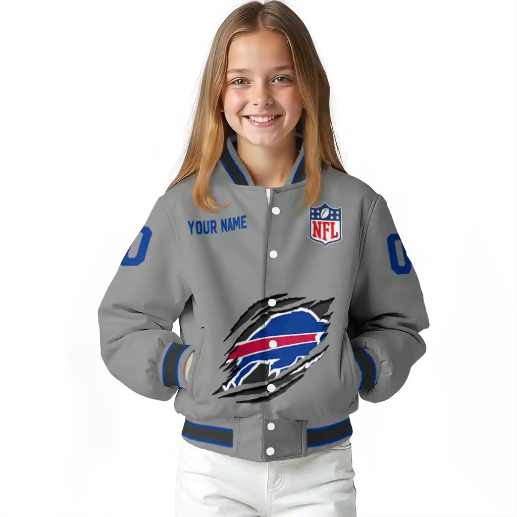 customized buffalo bills claw marking grey varsity jacket top rated customized buffalo bills claw marking grey varsity jacket top rated
