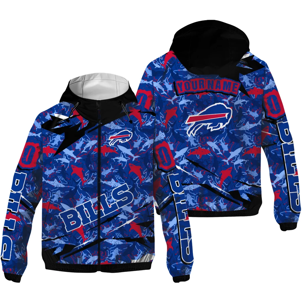 customized buffalo bills shark art blue windbreaker jacket high quality customized buffalo bills shark art blue windbreaker jacket high quality
