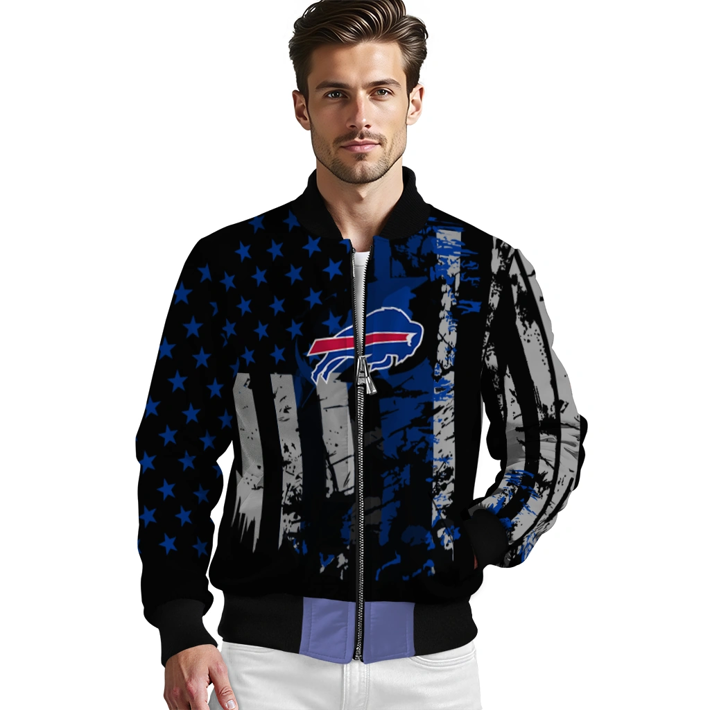 customized buffalo bills star stripes blue black bomber jacket high quality customized buffalo bills star stripes blue black bomber jacket high quality