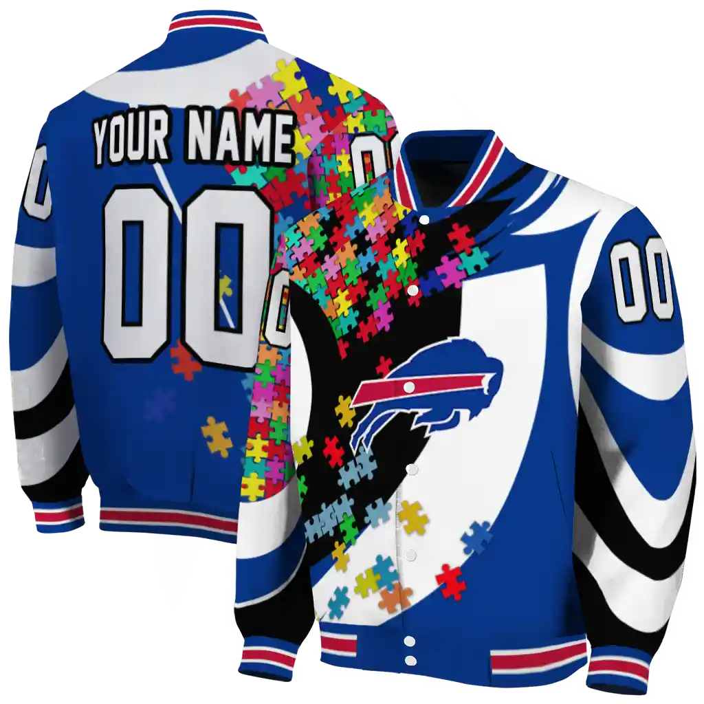 customized buffalo bills stars and stripes slashes blue varsity jacket fashion forward customized buffalo bills stars and stripes slashes blue varsity jacket fashion forward