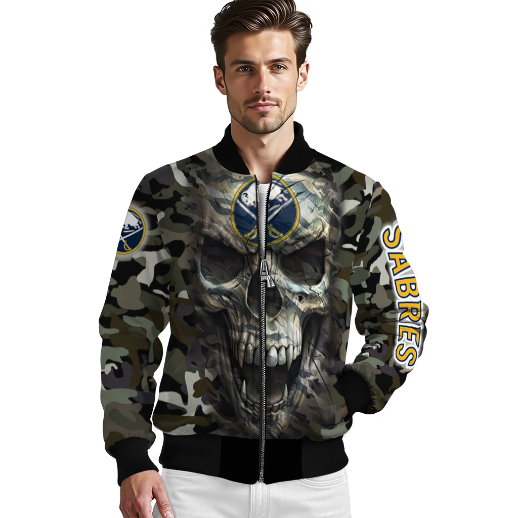 customized buffalo sabres camouflage skull camouflage bomber jacket high quality customized buffalo sabres camouflage skull camouflage bomber jacket high quality