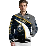 customized buffalo sabres electric flash navy blue varsity jacket best selling