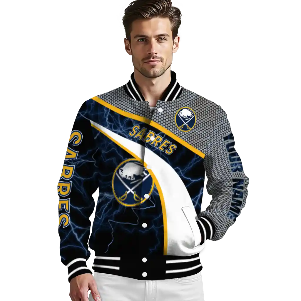 customized buffalo sabres electric flash navy blue varsity jacket high quality customized buffalo sabres electric flash navy blue varsity jacket high quality