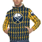 customized buffalo sabres lightning strike grid navy blue windbreaker jacket best selling