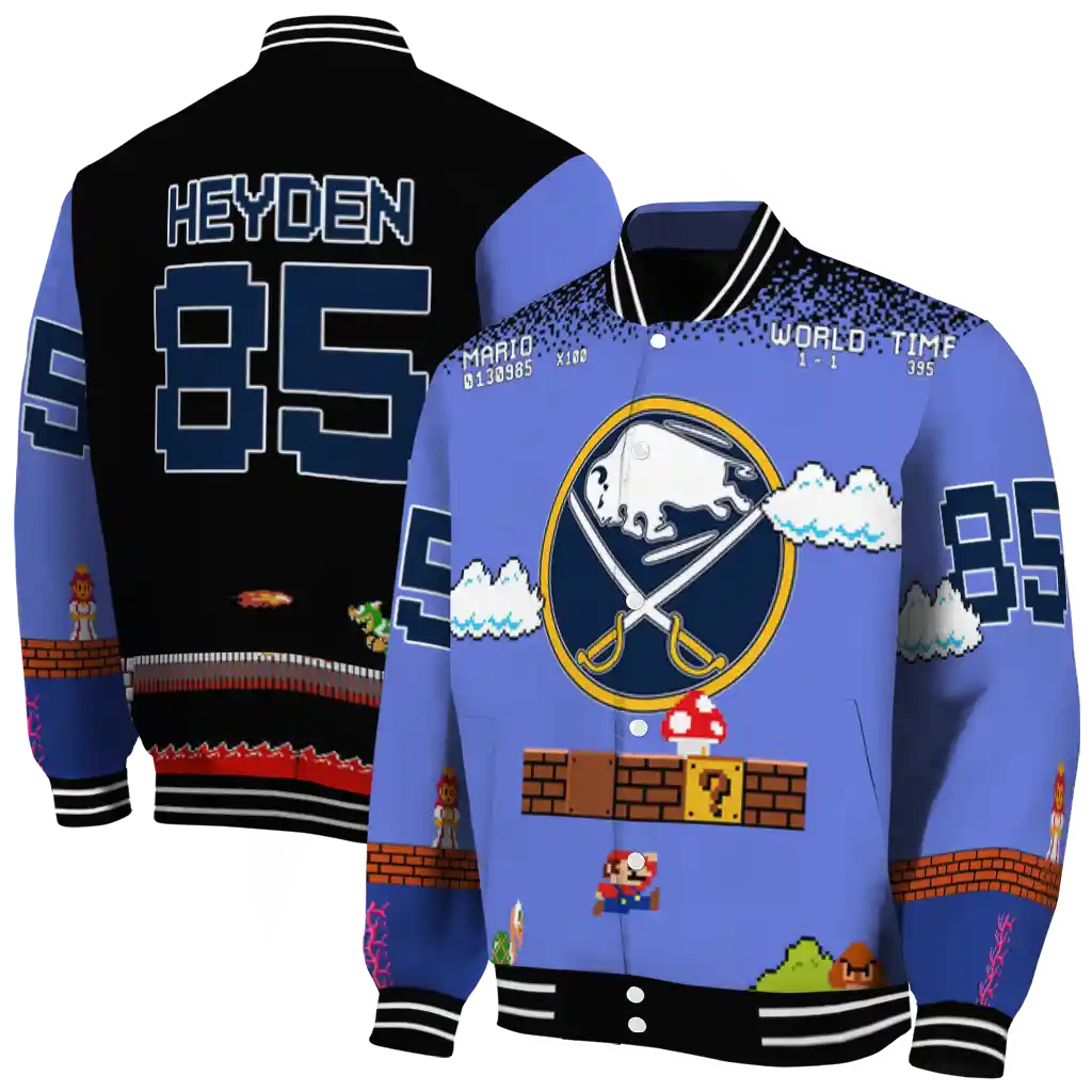 customized buffalo sabres mario blocks blue black varsity jacket fashion forward customized buffalo sabres mario blocks blue black varsity jacket fashion forward