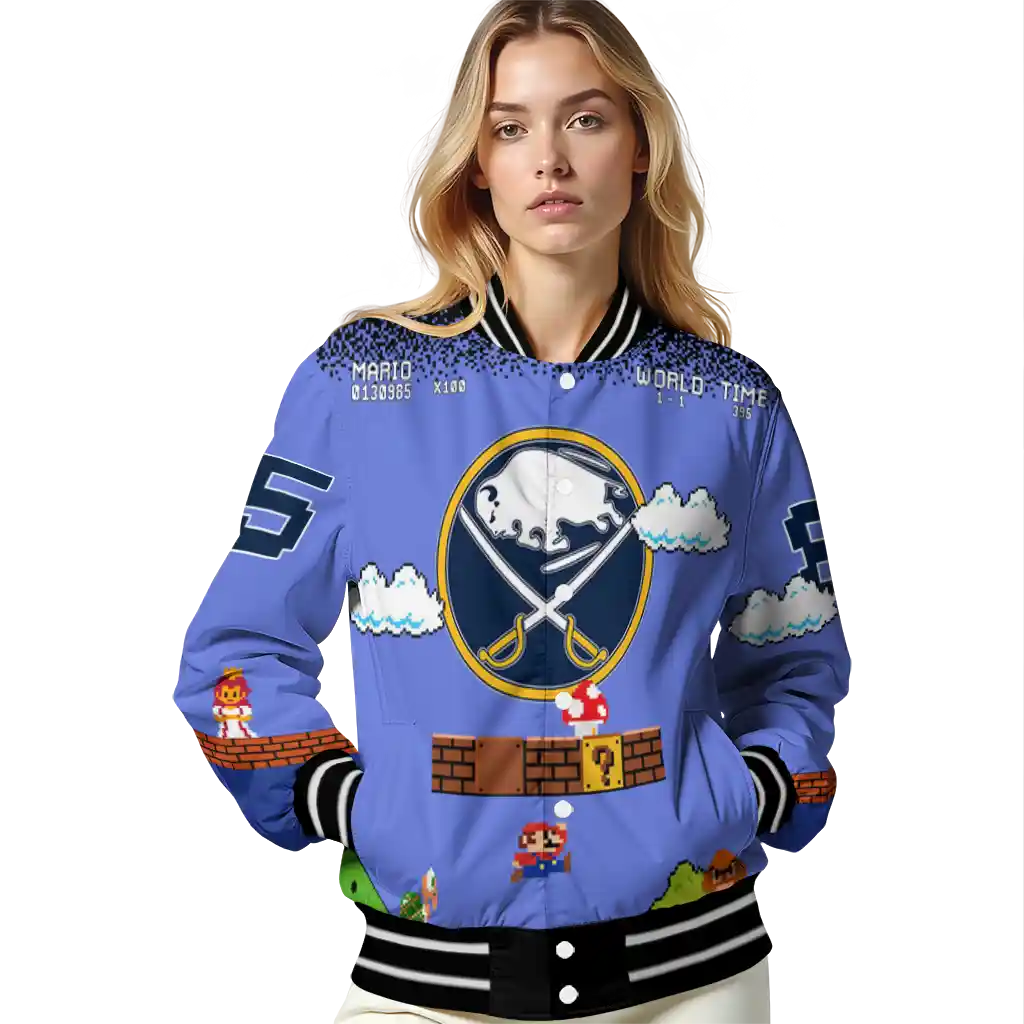 customized buffalo sabres mario blocks blue black varsity jacket latest model customized buffalo sabres mario blocks blue black varsity jacket latest model