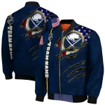 customized buffalo sabres usa flag rips navy blue bomber jacket best selling
