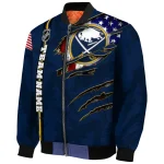 customized buffalo sabres usa flag rips navy blue bomber jacket best selling