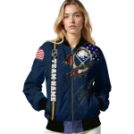 customized buffalo sabres usa flag rips navy blue bomber jacket best selling