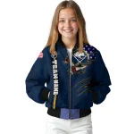 customized buffalo sabres usa flag rips navy blue bomber jacket best selling