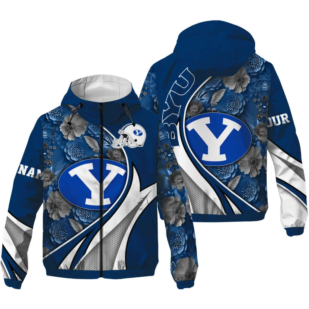 customized byu cougars blossoms helmet blue windbreaker jacket high quality customized byu cougars blossoms helmet blue windbreaker jacket high quality
