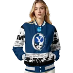 customized byu cougars circle skull blue black varsity jacket best selling