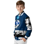 customized byu cougars circle skull blue black varsity jacket best selling