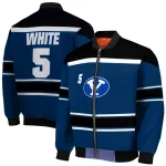 customized byu cougars stripe statement blue black bomber jacket best selling