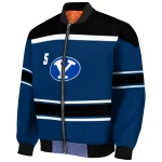 customized byu cougars stripe statement blue black bomber jacket best selling