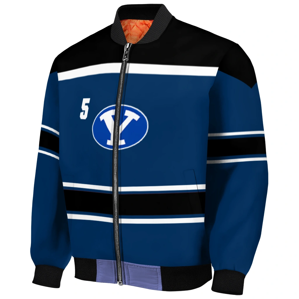 customized byu cougars stripe statement blue black bomber jacket fashion forward customized byu cougars stripe statement blue black bomber jacket fashion forward