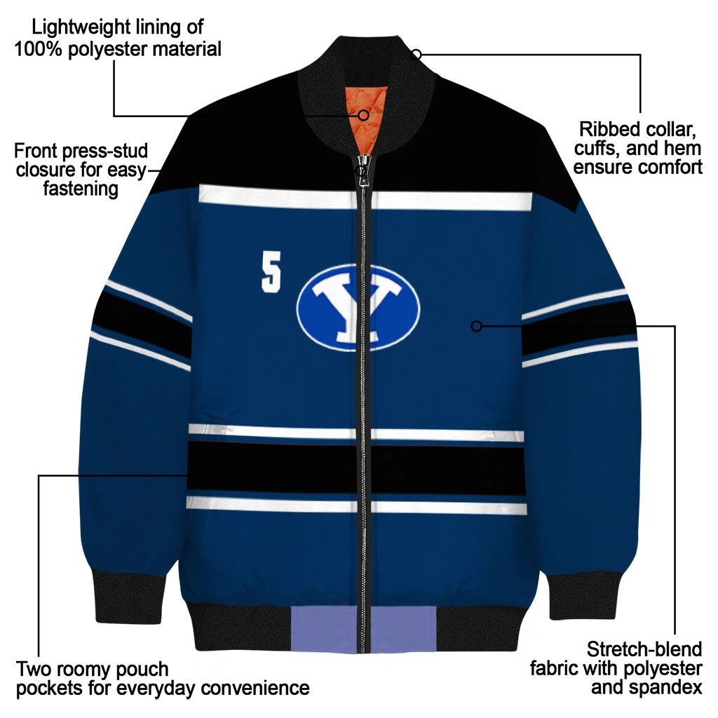 customized byu cougars stripe statement blue black bomber jacket new arrival customized byu cougars stripe statement blue black bomber jacket new arrival
