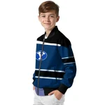 customized byu cougars stripe statement blue black bomber jacket best selling