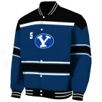 customized byu cougars stripe statement blue black varsity jacket best selling