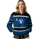 customized byu cougars stripe statement blue black varsity jacket best selling