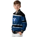 customized byu cougars stripe statement blue black varsity jacket best selling