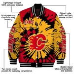 customized calgary flames burst splatter red varsity jacket best selling