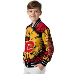 customized calgary flames burst splatter red varsity jacket best selling