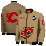 customized calgary flames claw burst beige bomber jacket best selling