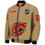 customized calgary flames claw burst beige bomber jacket best selling