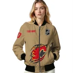 customized calgary flames claw burst beige bomber jacket best selling